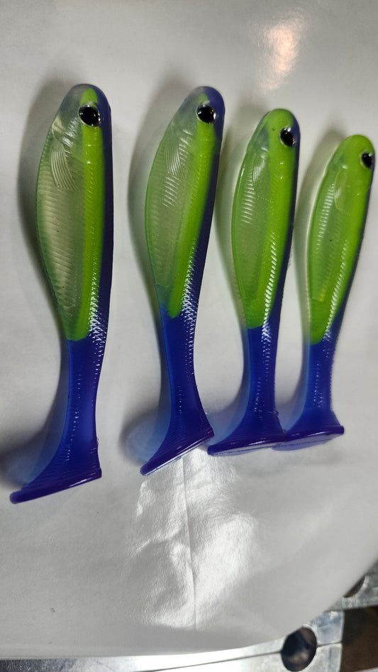 4 inch Hand Poured Blue/Chartreuse (4pack)